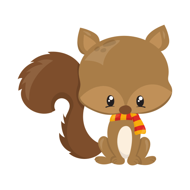 Cute Squirrel, Baby Squirrel, Squirrel With Scarf by Jelena Dunčević