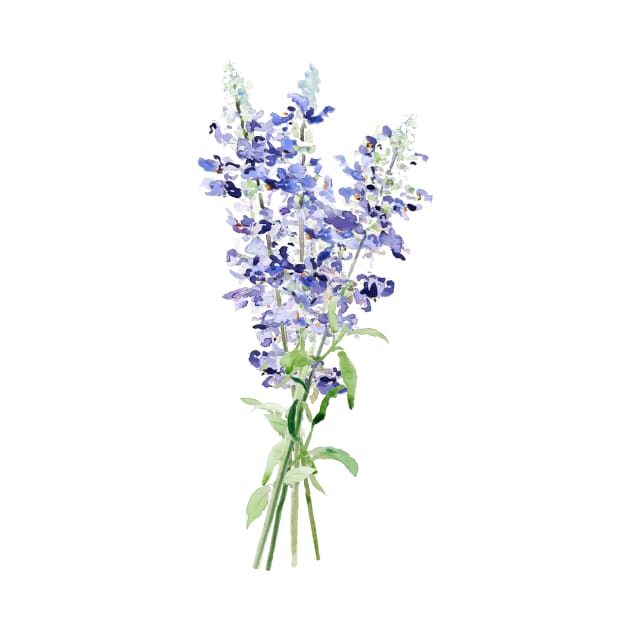 blue mealycup sage flowers bouquet watercolor by colorandcolor