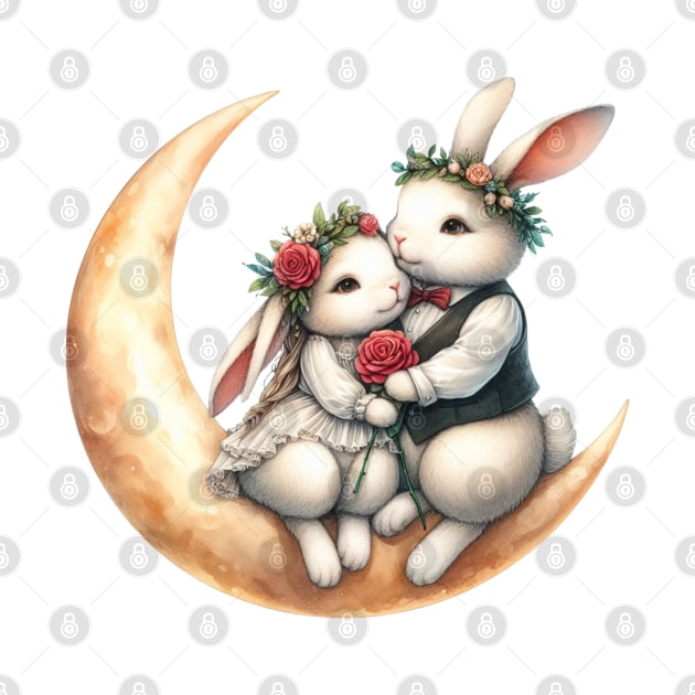 Valentine Rabbit Couple on Moon by Chromatic Fusion Studio