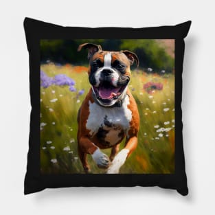 Wildflowers and Boxer Impressionist Art Print Pillow