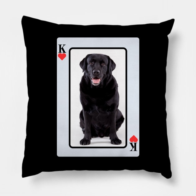 Black Lab King Of Hearts Pillow by HighwayForSouls