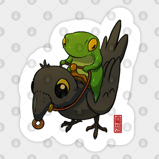 crow rider frog - Frog Riding Crow - Sticker | TeePublic