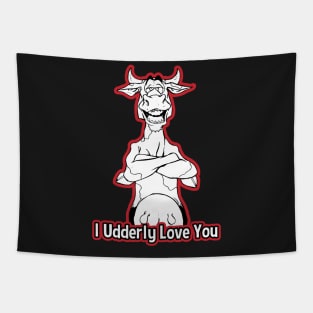 I Udderly Love You Funny Valentines Day Cow Tapestry