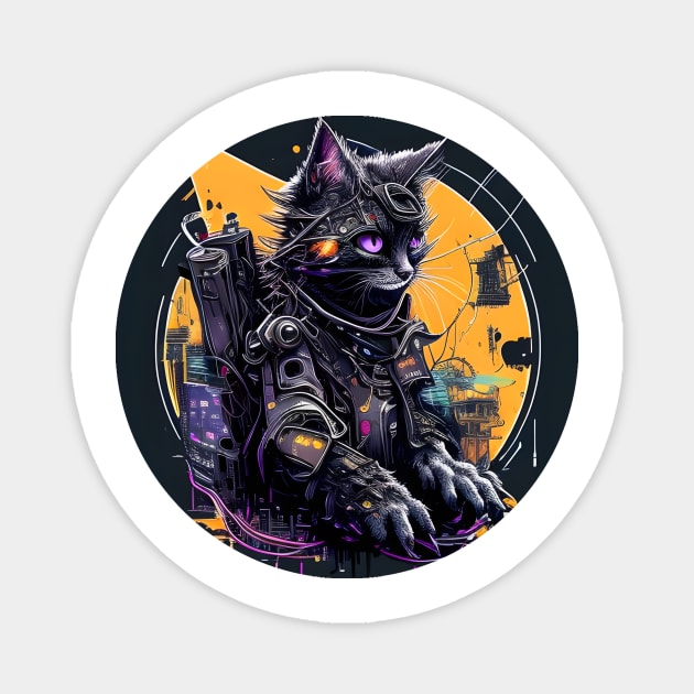 Cyberpunk Cat Thou Shalt Not try Me Magnet by Daphne R. Ellington