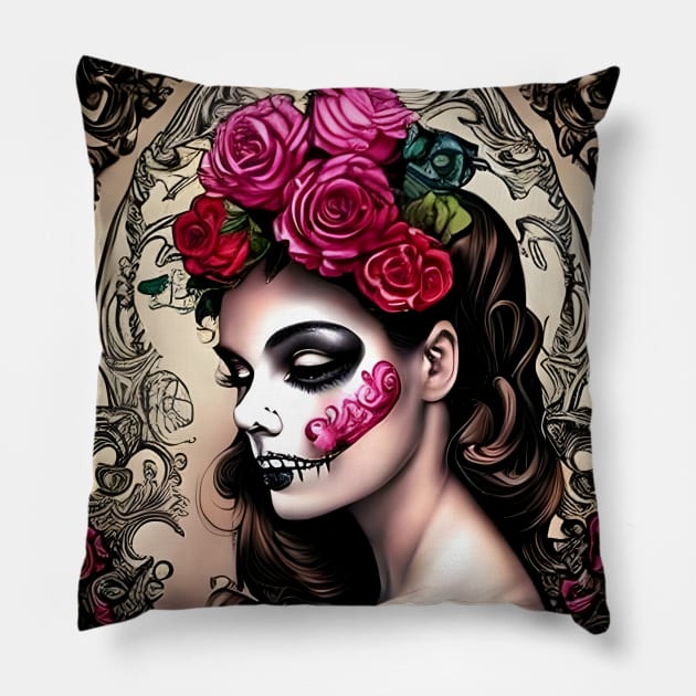 Sad Girl with Zombie Makeup Pillow by animegirlnft