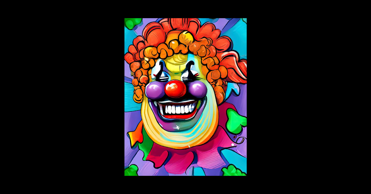 Colorful clown with blue hair and polka dot outfit - wide 1