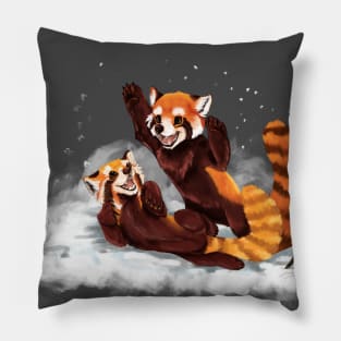 Red Pandas Playing in the Snow Pillow