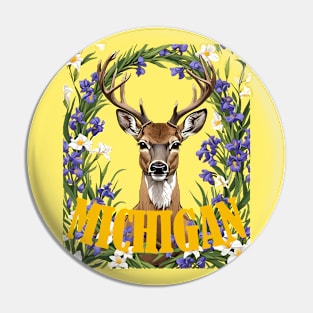 For The Love Of Michigan Deer and Iris Flower Pin