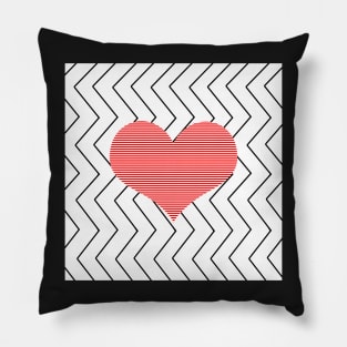 Abstract geometric pattern - heart - zigzag - black and red. Pillow