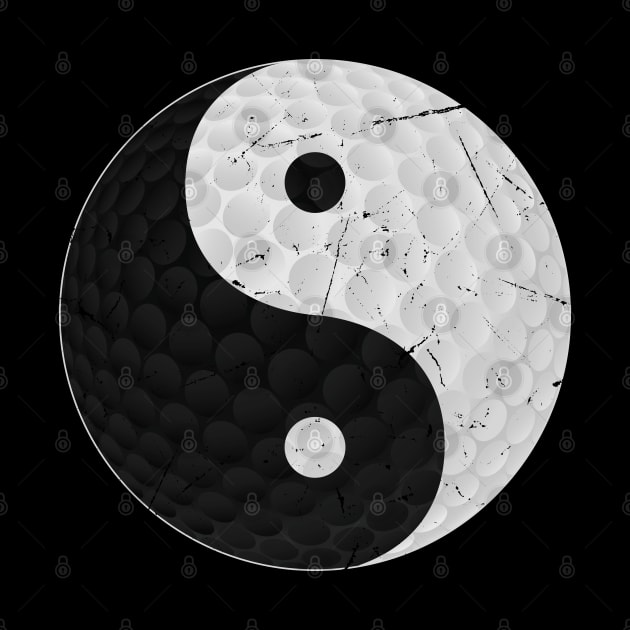 Distressed Yin and Yang Golf Ball as a funny golf gift for men and women by Soul Searchlight