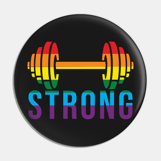 Pride Month STRONG Pride Rainbow Dumbell for Bodybuilders Pin by SusanaDesigns