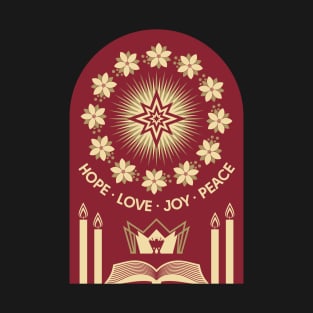 Four Advent candles lit in anticipation of the birth of Jesus Christ T-Shirt