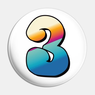 Number 3, Three - beach colors Pin