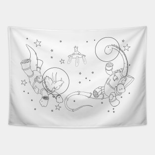 Space Dinosaurs Line Art Tapestry