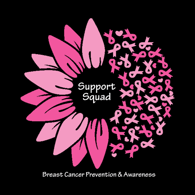 Breast cancer support squad with flower, ribbons & white type by Just Winging It Designs