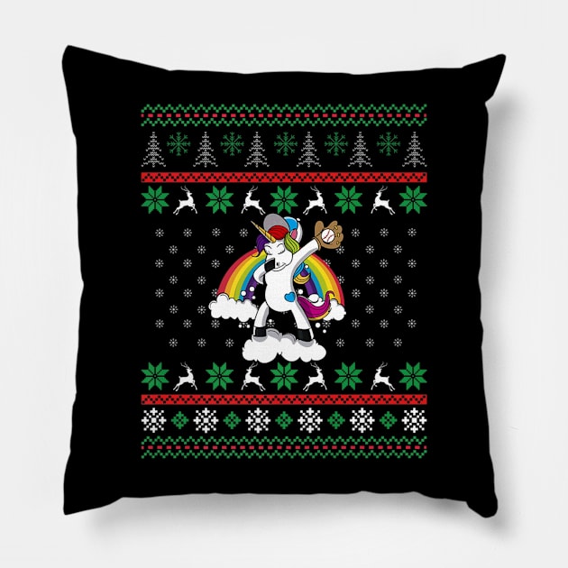 Christmas Unicorn Dabbing Softball Player Pillow by Magic Ball