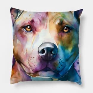 Pit Bull Terrier Portrait Watercolor Pillow