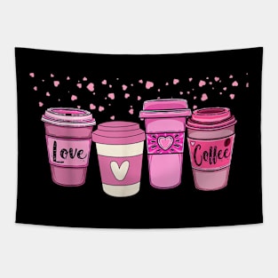 Coffee Lover, Pink Hearts, Galentines day, Valentines day Tapestry