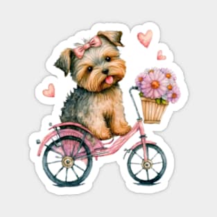 Adorable Yorkie on Bike Magnet