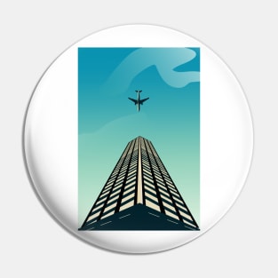 building and airplane scape illustration Pin