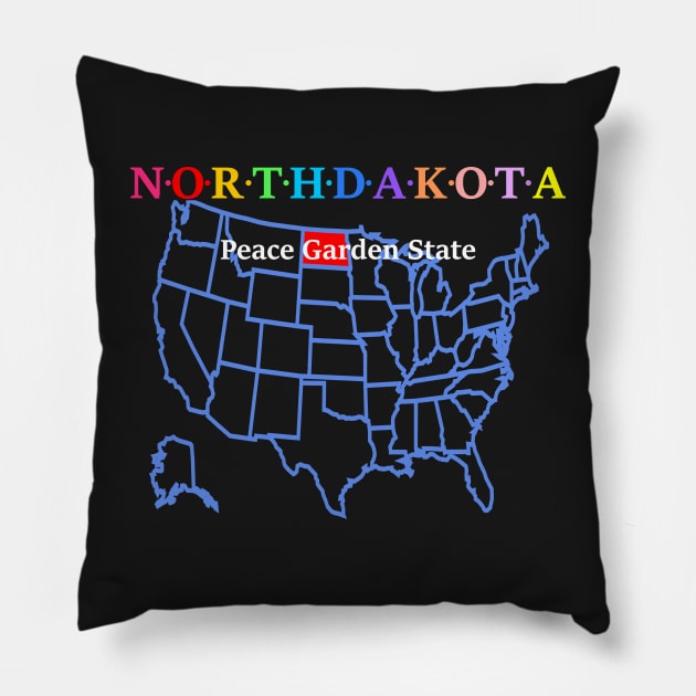 North Dakota, USA. Peace Garden State. (With Map) Pillow by Koolstudio