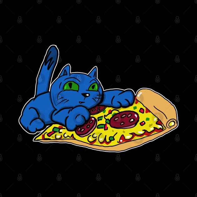 Blue Cat with Green Eyes and a Slice of Pizza by silentrob668