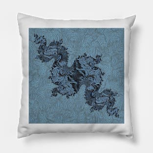 intricate Julia fractal in grey and blue Pillow