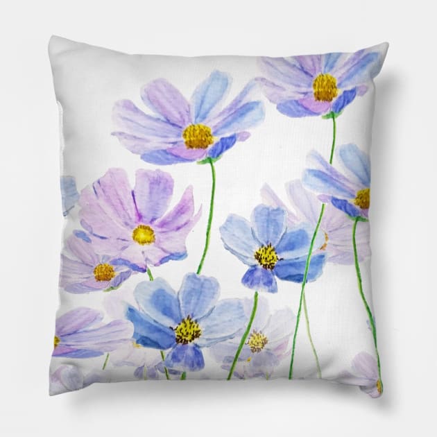 purple cosmos flowers in bloom Pillow by colorandcolor