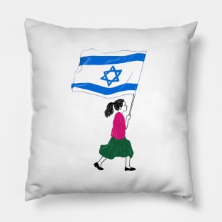 Girl running with big israeli flag Pillow