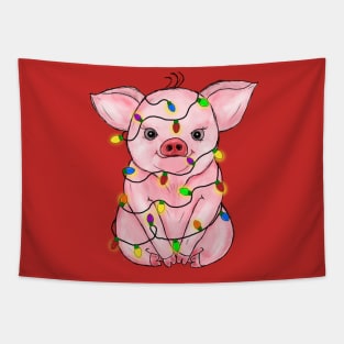 Cute Pig Christmas Lights Tapestry