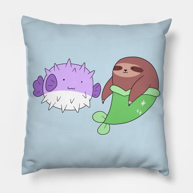 Puffer Fish and Mermaid Sloth Pillow by saradaboru