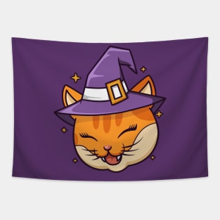 Funny cat wear witch hat Tapestry