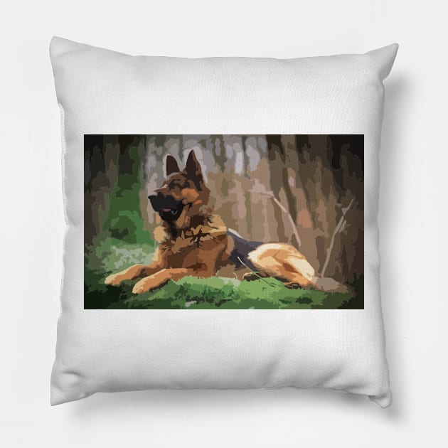 German Shepherd Digital Painting Pillow by gktb