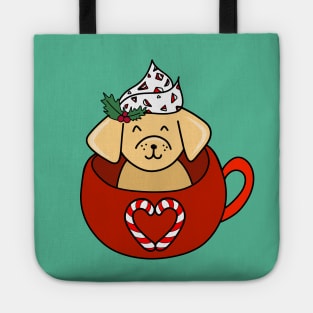 Holiday Christmas Dog in a Festive Candy Cane Heart Mug, made by EndlessEmporium Tote