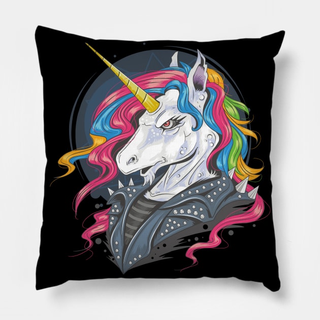 full colour rainbow hair gold unicorn Pillow by Tshirt lover 1