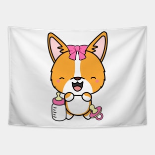 Cute corgi is a baby - girl Tapestry