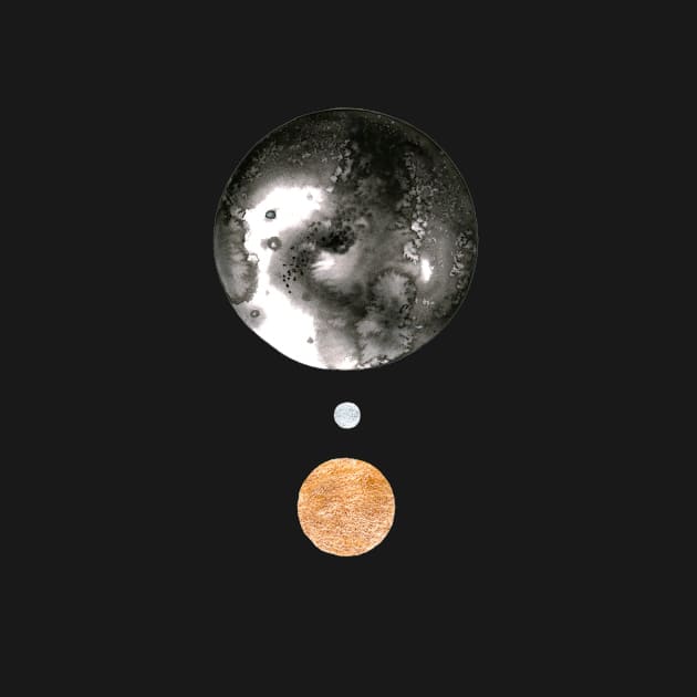 Abstract Planet Moons in Black, Silver and Copper by HRothstein