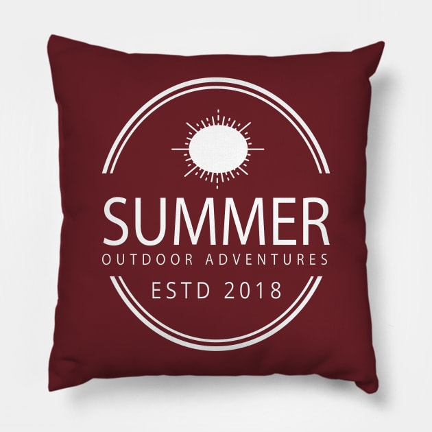 Summer Outdoor Adventure ESTD 2018 Pillow by JevLavigne