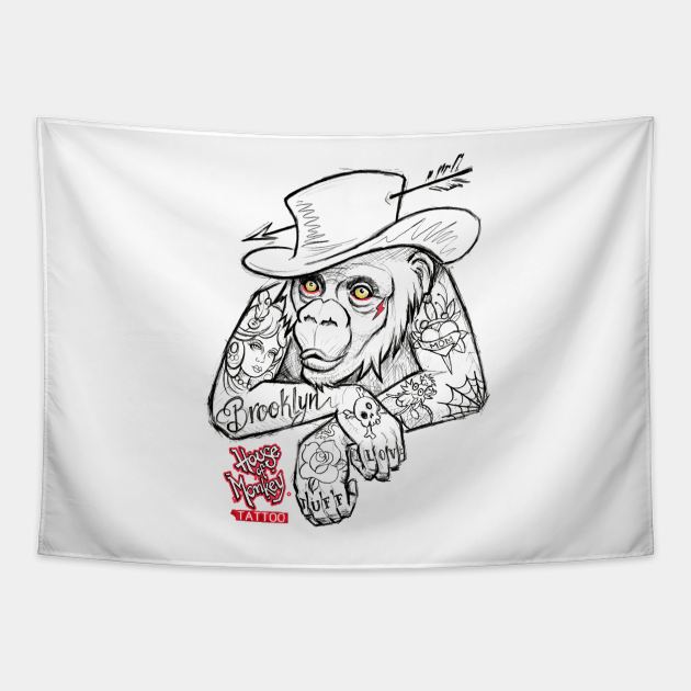 House of Monkey Tattooo House Of Monkey Tattoo Tapestry TeePublic