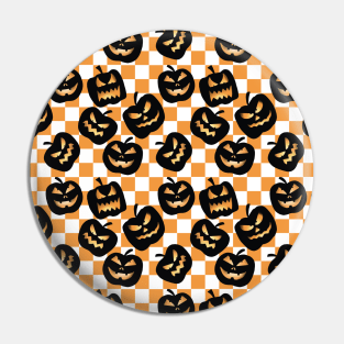 Halloween pumpkins on an orange Checkerboard pattern Pin