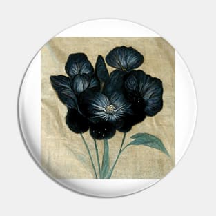 Black Flowers on Linen Pin