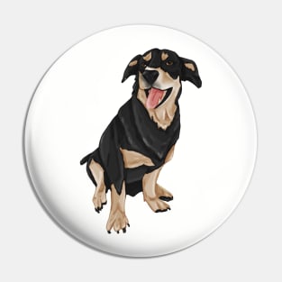 Brown and Black Dog Sitting Mouth Open Pin