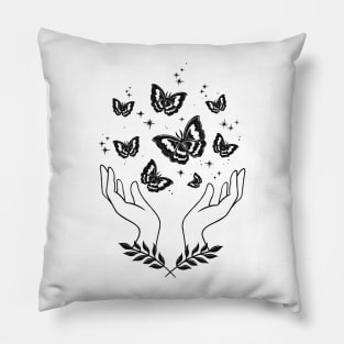 Boho Art Hands with Butterfly T-Shirt Pillow
