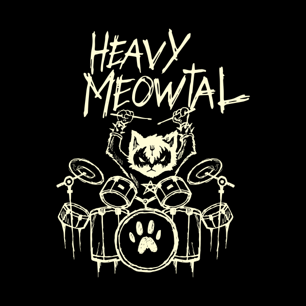 Heavy Metal Headbanger Gift Drummer Cat Playing Drum Meowtal by TellingTales
