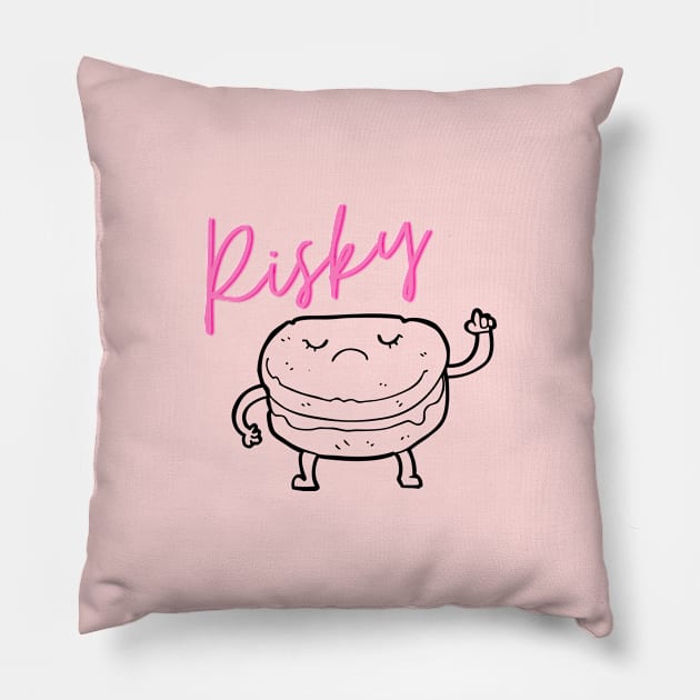 Risky Biscuit (black & pink) Pillow by Go Help Yourself Podcast