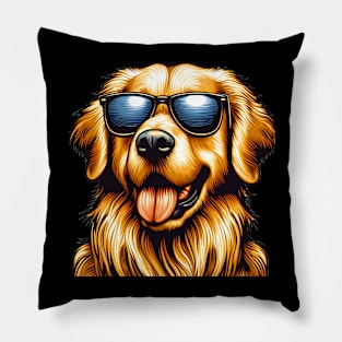 Funny Golden Retriever with Sunglasses Pillow