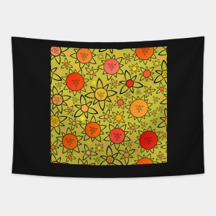 Flower Suns Warm on Yellow Green Repeat 5748 Tapestry