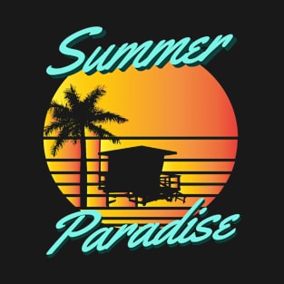 Summer Sunset Palm Tree Beach Ocean Artistic Paradise T-Shirt