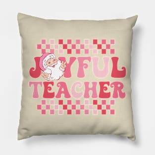 Joyful Teacher Pink Christmas Pillow