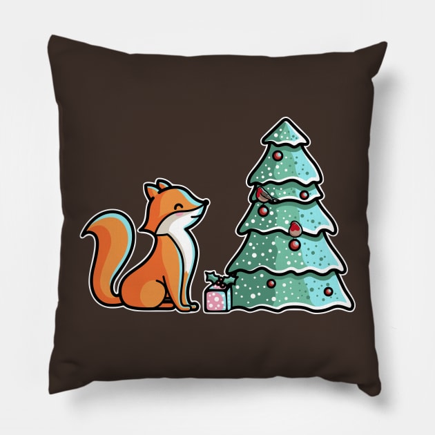 Cute Fox And Christmas Tree Pillow by freeves